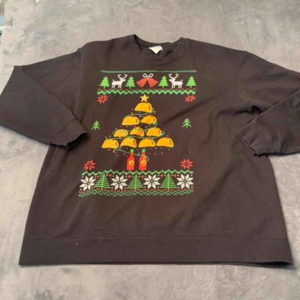 Unknown Sweatshirt Men XL Black Taco Christmas Tree Graphic Holiday Crewneck